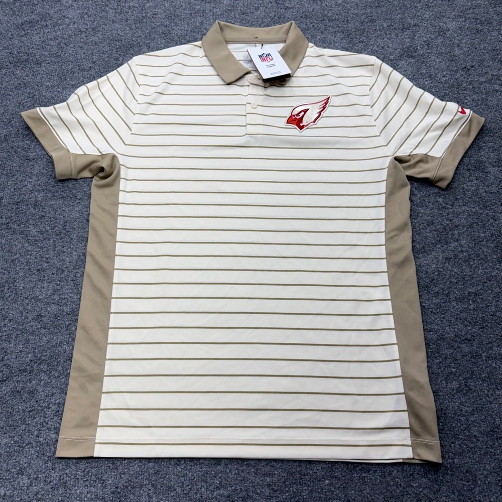 Nike Arizona Cardinals NFL Polo Shirt Mens Medium Cream Tan Striped Dri-FIT NEW